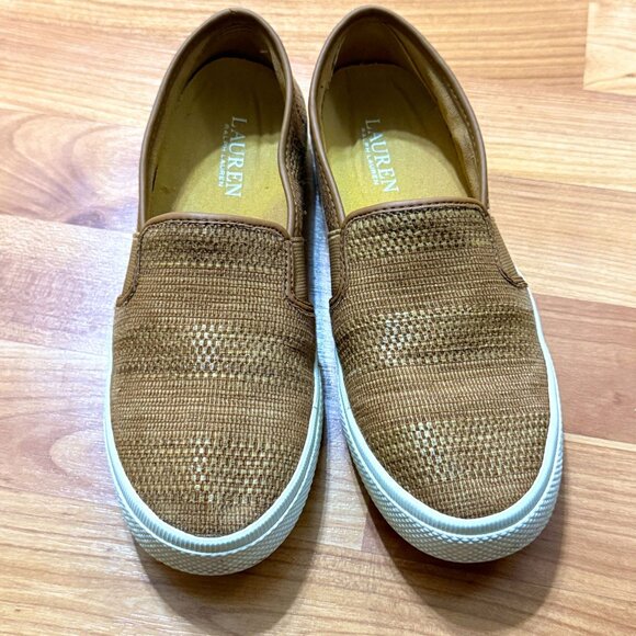 Lauren Ralph Lauren Womens Jinny Slip-On Shoes 6.5B Honey Brown Woven Upper - Picture 5 of 12